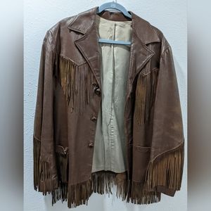 Men's  vintage fringed leather jacket...size large ish